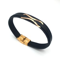 دستبند مردانه چرم و طلا